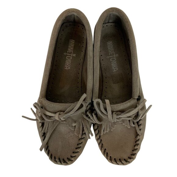 Minnetonka Womens Kilty Moccasins Size 6 Gray Suede Slip-On Softsole Shoes - Picture 5 of 9